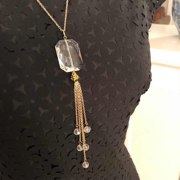 Crystal Gold Gemstone Necklace Tassel Boho - Picture 2 of 5